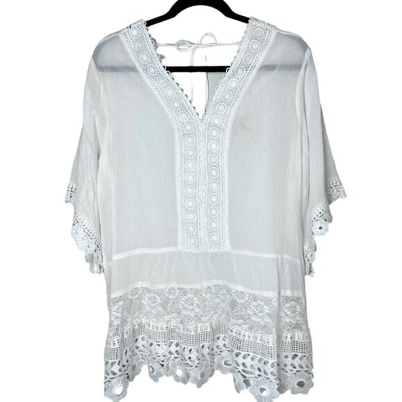 Indigo Thread Co. Mixed Media Angel Sleeve V-Neck Tunic Swim Cover-Up Sz L - Picture 7 of 7